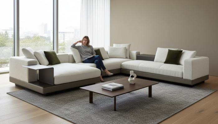 Ecksofa weiß U-Form Luxus Stil Modern Wohnzimmer Sofa Wohnlandschaft