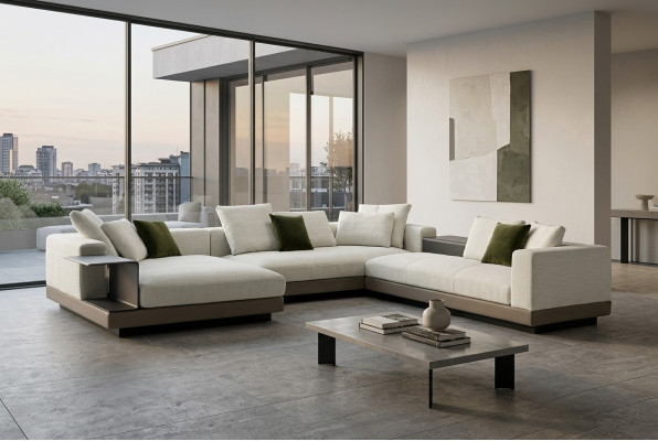Ecksofa weiß U-Form Luxus Stil Modern Wohnzimmer Sofa Wohnlandschaft