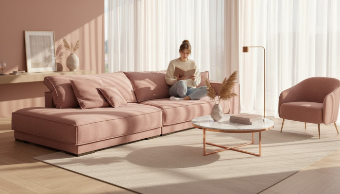 Rosa Big Sofa Couch xxl Stoffcouch Wohnzimmer Couchen 3-Sitzer Möbel
