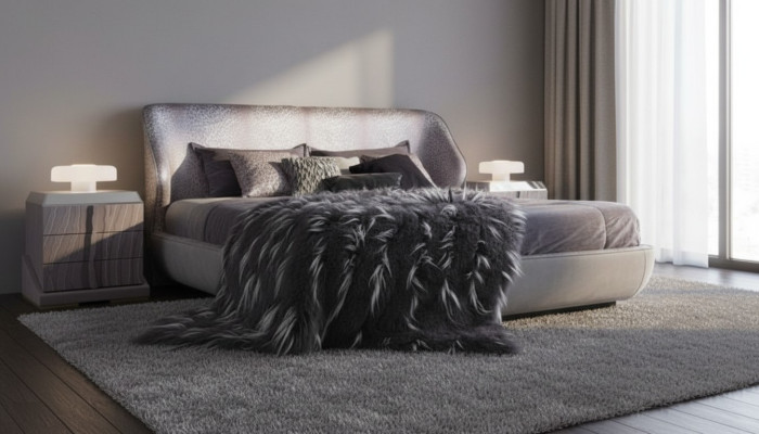  Graues Schlafzimmer Set Bett 2x Nachttische Designer Doppelbett Holz 3tlg