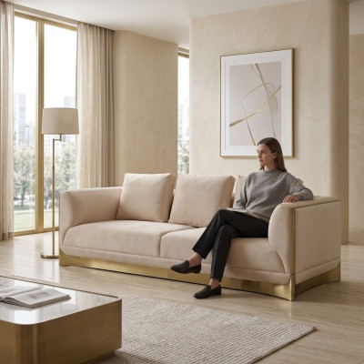 Sofa 3 Sitzer Sofas Wohnzimmer Luxus Stil Modern beige Couch Möbel