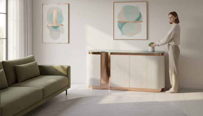 Stilvolle Sideboard Kommode Anrichte Spiegel Holz Esszimmer Schränke Set beige