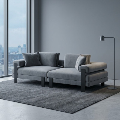 Luxus 2 Sitzer Couch Italienischer Stil Sofa Polyester Grau Wohnzimmer