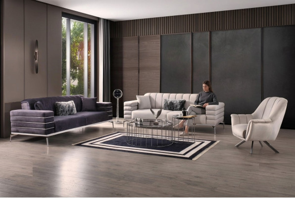 Luxus Sofagarnitur 321 Modern Set Design Sofa Polster Couch Grau Neu