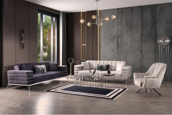 Luxus Sofagarnitur 321 Modern Set Design Sofa Polster Couch Grau Neu