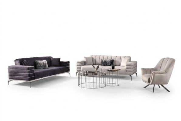 Luxus Sofagarnitur 321 Modern Set Design Sofa Polster Couch Grau Neu
