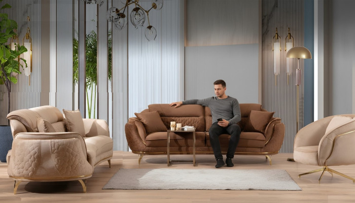 Sofagarnitur in Italienischem Stil Komplett Set 3+3+1+1 Sitzer Garnitur