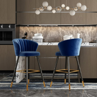 Barhocker Barstuhl Blau Samt Design Barstühle Bar Hocker Stühle Neu