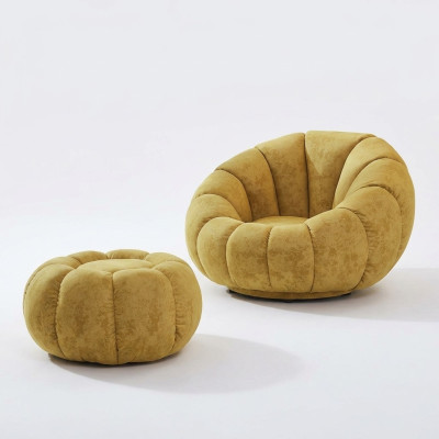 Sessel Sitz Modern Design Wohnzimmer Gelb Luxus Polster Stoff Neu