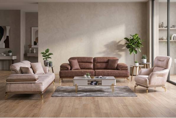 Möbel Wohnzimmer set 3+3+1 Sitzplätzen Sofagarnitur 2x Sofas Sessel Braun
