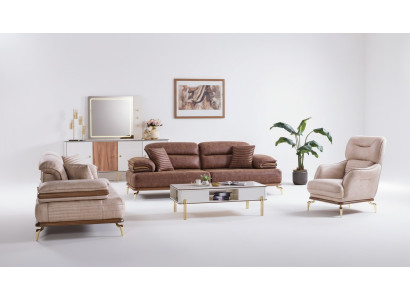 Möbel Wohnzimmer set 3+3+1 Sitzplätzen Sofagarnitur 2x Sofas Sessel Braun