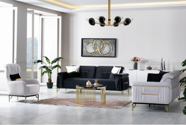 Design Wohnzimmer Set Sofagarnitur 3+3+1 Wohnzimmer Möbel Garnituren Samt
