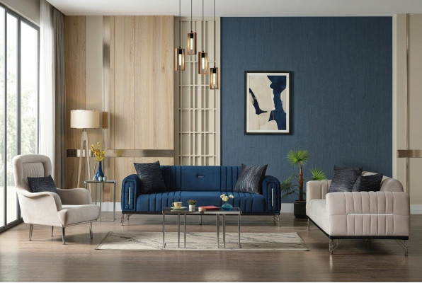Modern Sofagarnitur 3+3+1 Sitzer Sessel Textil Sofa 3tlg. Set Design Neu