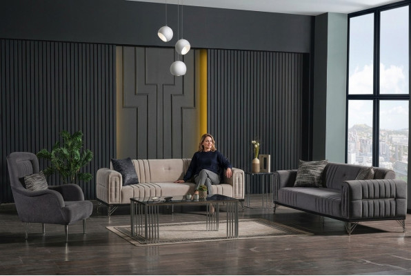 Sofagarnitur 3+3+1 Sitzer Textil Modern Komplett Sessel Sofa 3 Sitzer Luxus Neu