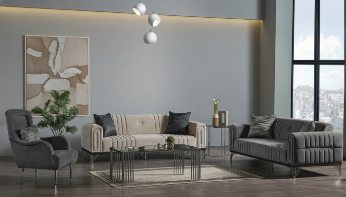 Sofagarnitur 3+3+1 Sitzer Textil Modern Komplett Sessel Sofa 3 Sitzer Luxus Neu