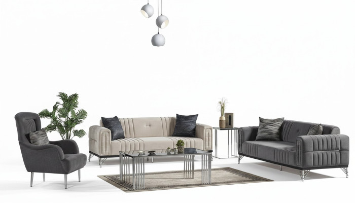 Sofagarnitur 3+3+1 Sitzer Textil Modern Komplett Sessel Sofa 3 Sitzer Luxus Neu