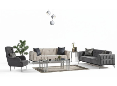 Sofagarnitur 3+3+1 Sitzer Textil Modern Komplett Sessel Sofa 3 Sitzer Luxus Neu
