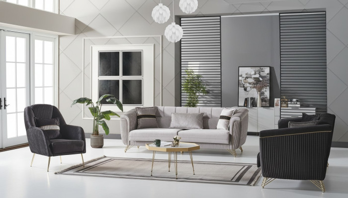 Sofagarnitur 3+3+1 Sitzer Textil Holz Sofa 3 Sitzer Modern Sessel Komplett Set Eu