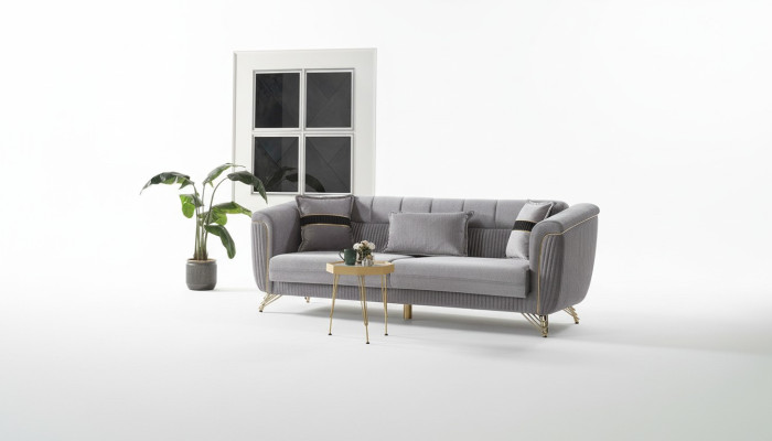 Sofa 3 Sitzer Textil Holz Modern Sofa Polster Couch Sofas Design Luxus Grau