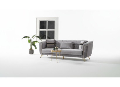 Sofa 3 Sitzer Textil Holz Modern Sofa Polster Couch Sofas Design Luxus Grau