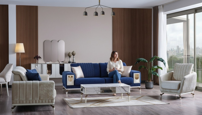 Sofagarnitur 3+3+1 Sitzer Möbel Luxus Set Sofagarnitur Modern Set Neu 3tlg