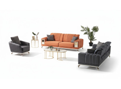 Sofagarnitur 3+3+1 Sitzer Textil Holz Sofa 3 Sitzer Modern Sessel Komplett Set