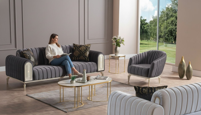 Sofagarnitur 3+1 Sitzer Sessel Garnitur Modern Relax Sessel Möbel Grau