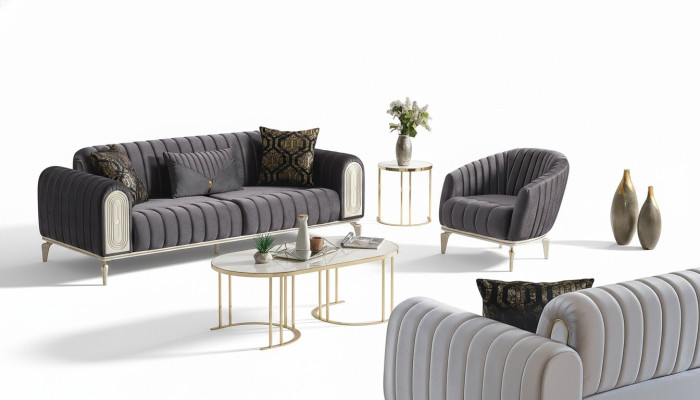 Sofagarnitur 3+1 Sitzer Sessel Garnitur Modern Relax Sessel Möbel Grau
