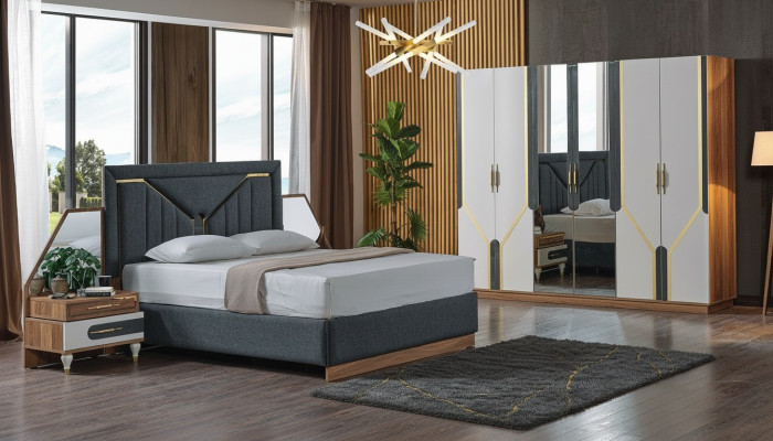 Schlafzimmer Set Bett + 2x Nachttische + Kleiderschrank Design Möbel 4 tlg. Neu