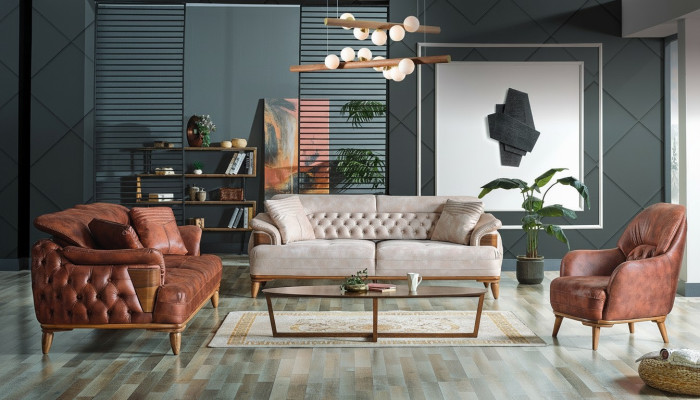 Klassisch Sofagarnitur 3+3+1 Sitzer Chesterfield Relax Sessel Möbel Sofa Neu