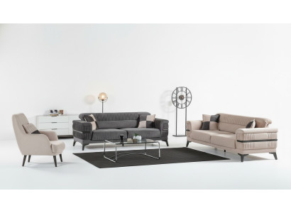 Sofagarnitur 3+3+1 Holz Wohnzimmer Luxus Sofa Modern Stoff Neu Komplett