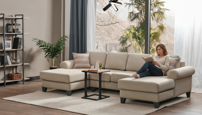Wohnlandschaft Ecksofa U-Form Couch Sitz Polster Sofa Luxus Möbel Sofas modern