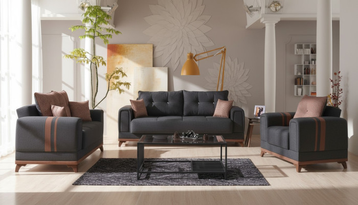 Graue Sofagarnitur 3+2+1 Sitzer Sofa Komplett Set Relax Sessel 3tlg.