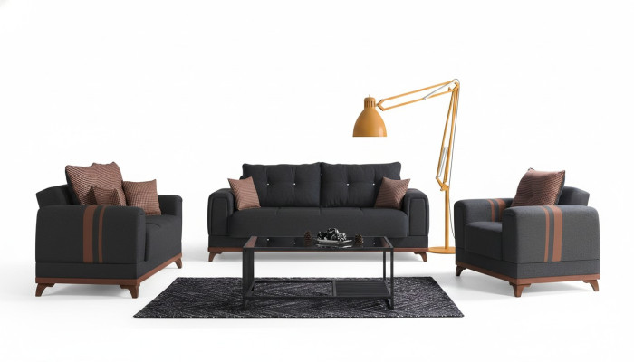 Graue Sofagarnitur 3+2+1 Sitzer Sofa Komplett Set Relax Sessel 3tlg.