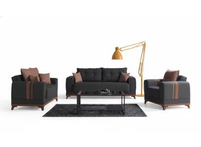 Graue Sofagarnitur 3+2+1 Sitzer Sofa Komplett Set Relax Sessel 3tlg.