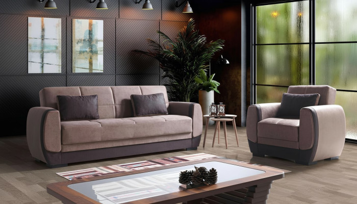 Sofagarnitur 3+1 Sitzer Textil Holz Sofa 3 Sitzer Modern Sessel Neu Komplett  Neu Set 