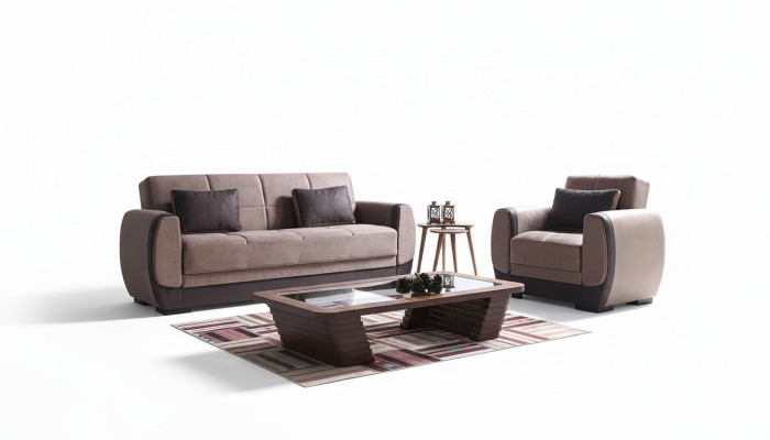 Sofagarnitur 3+1 Sitzer Textil Holz Sofa 3 Sitzer Modern Sessel Neu Komplett  Neu Set 