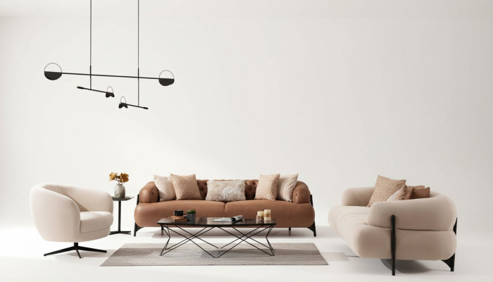 Sofagarnitur 3+3+1 Sitzer Textil Holz Sofa 3 Sitzer Modern Sessel Neu Komplett Set