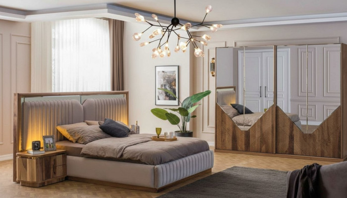 Luxus Schlafzimmer set Bett + 2x Nachttische + Kleiderschrank Modern Komplett
