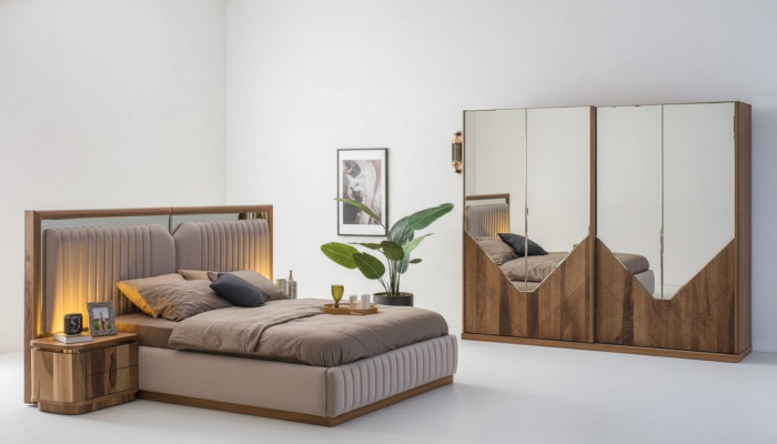 Luxus Schlafzimmer set Bett + 2x Nachttische + Kleiderschrank Modern Komplett