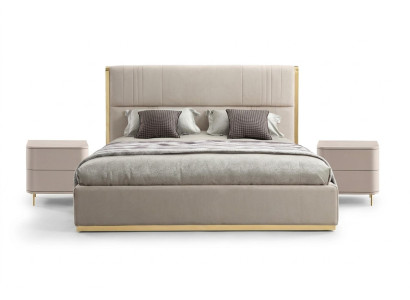 Schlafzimmer Set Bett Grau Metall Stoff Design Luxus 2x Nachttische 3tlg. Neu-