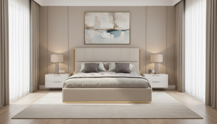 Bett Möbel Beige Schlafzimmer Möbel Design Betten Luxus Möbel Modern Holz Neu
