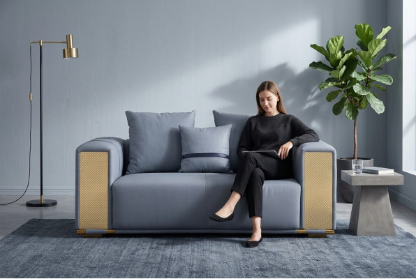 Luxus Wohnzimmer Sofa 2 Sitzer Polstersofa Blau Textil Sitz Design Couch Modern