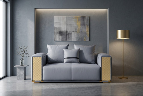 Luxus Wohnzimmer Sofa 2 Sitzer Polstersofa Blau Textil Sitz Design Couch Modern