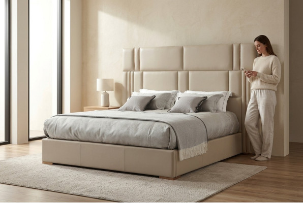 Luxus Schlafzimmer Bett Designer Möbel Doppelbett Weiß Textil Holz Neu