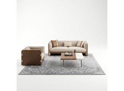 Komplett 5tlg Möbel Dreisitzer Sofa Luxus Sessel Modern Holz Couchtisch