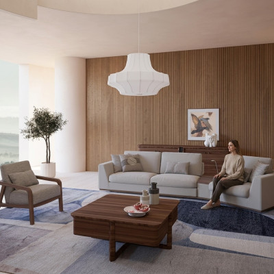 Polstermöbel Sofa Couch Dreisitzer Wohnzimmer Design Sessel Holz Textil