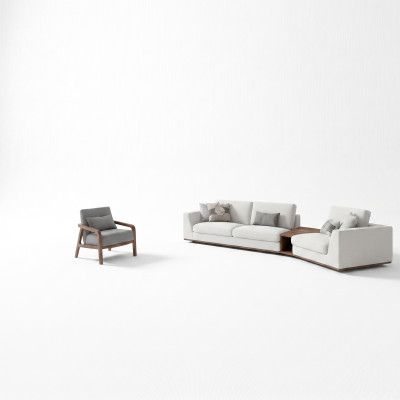 Polstermöbel Sofa Couch Dreisitzer Wohnzimmer Design Sessel Holz Textil
