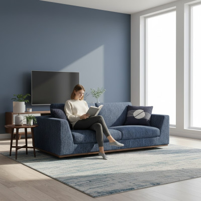 Wohnzimmer Blau Zweisitzer Sofa Couch Modern Design Stoffsofa Textil