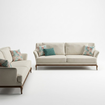 Modern Komplett 2x Dreisitzer Sofa Weiß Textil Wohnzimmer Design Sofas Couch